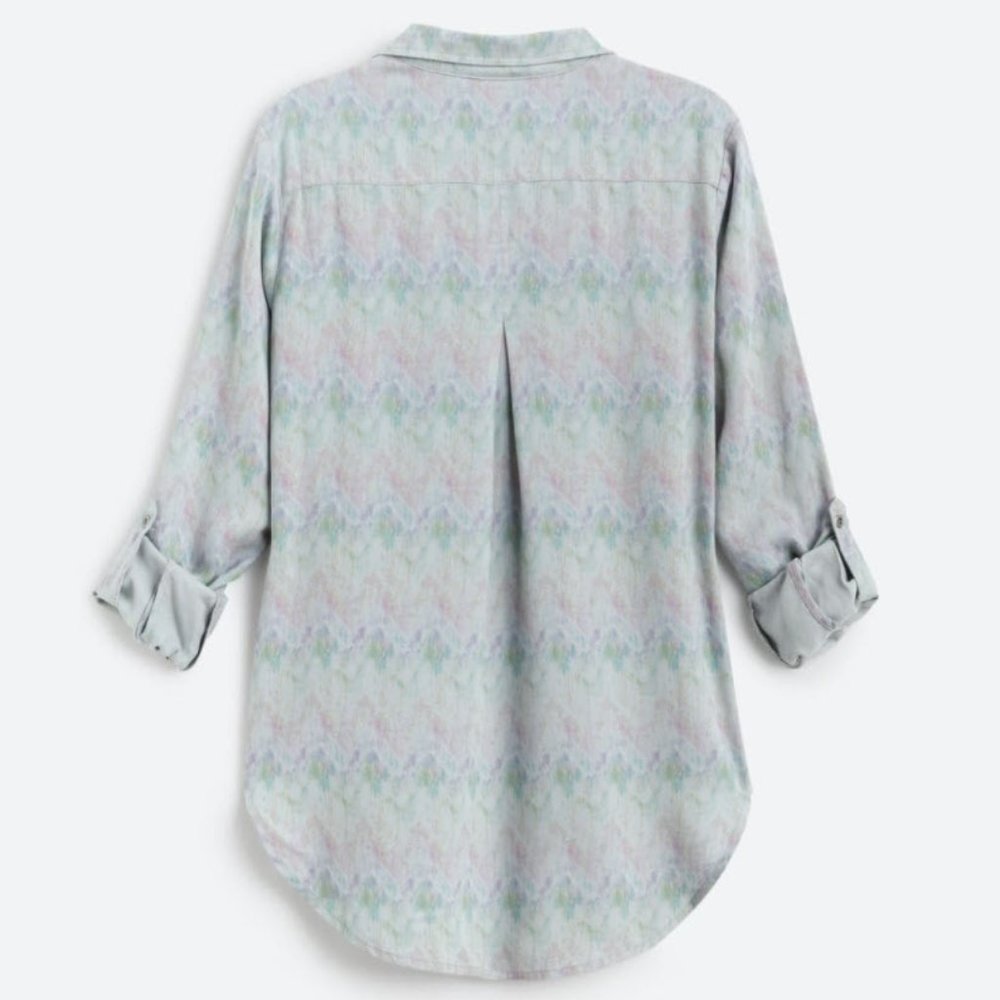 NEW BILLY T Madge Chambray Button Down Tunic Length Top with Rollable Sleeves - Picture 4 of 6